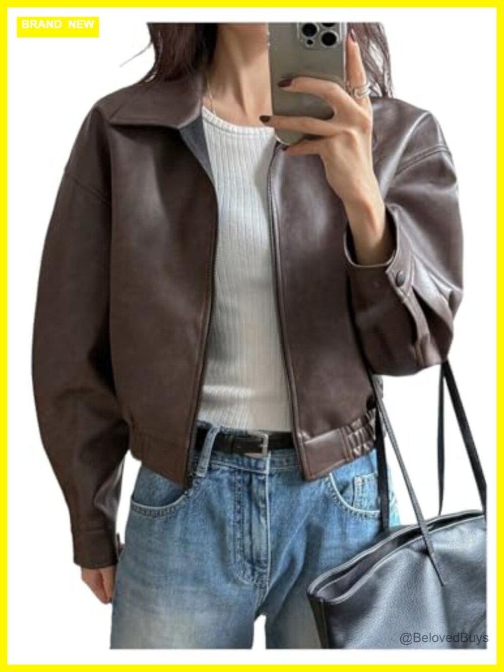 Women's Faux Leather Zip Up Crop Bomber Jacket Long Sleeve Motorcycle